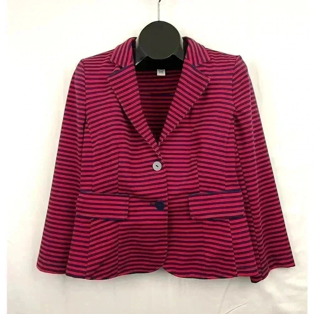 Red & Navy Breton Stripe Stretch Blazer Jacket LARGE Northstyle